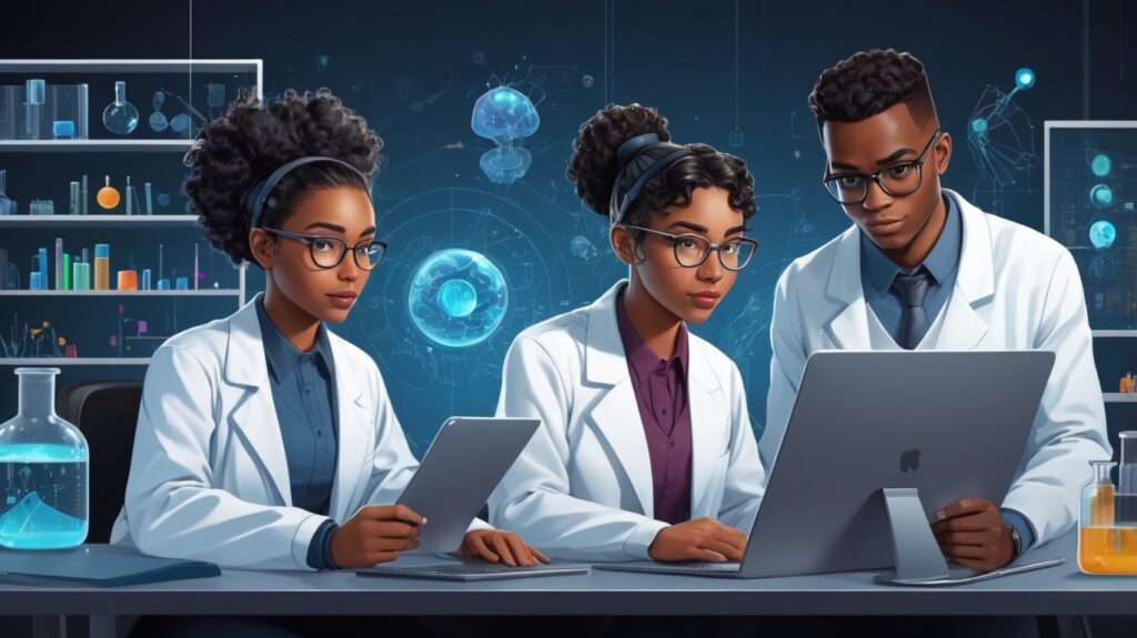 AlbedoBase_XL_nerd_black_women_and_mens_in_laboratory_learning_0